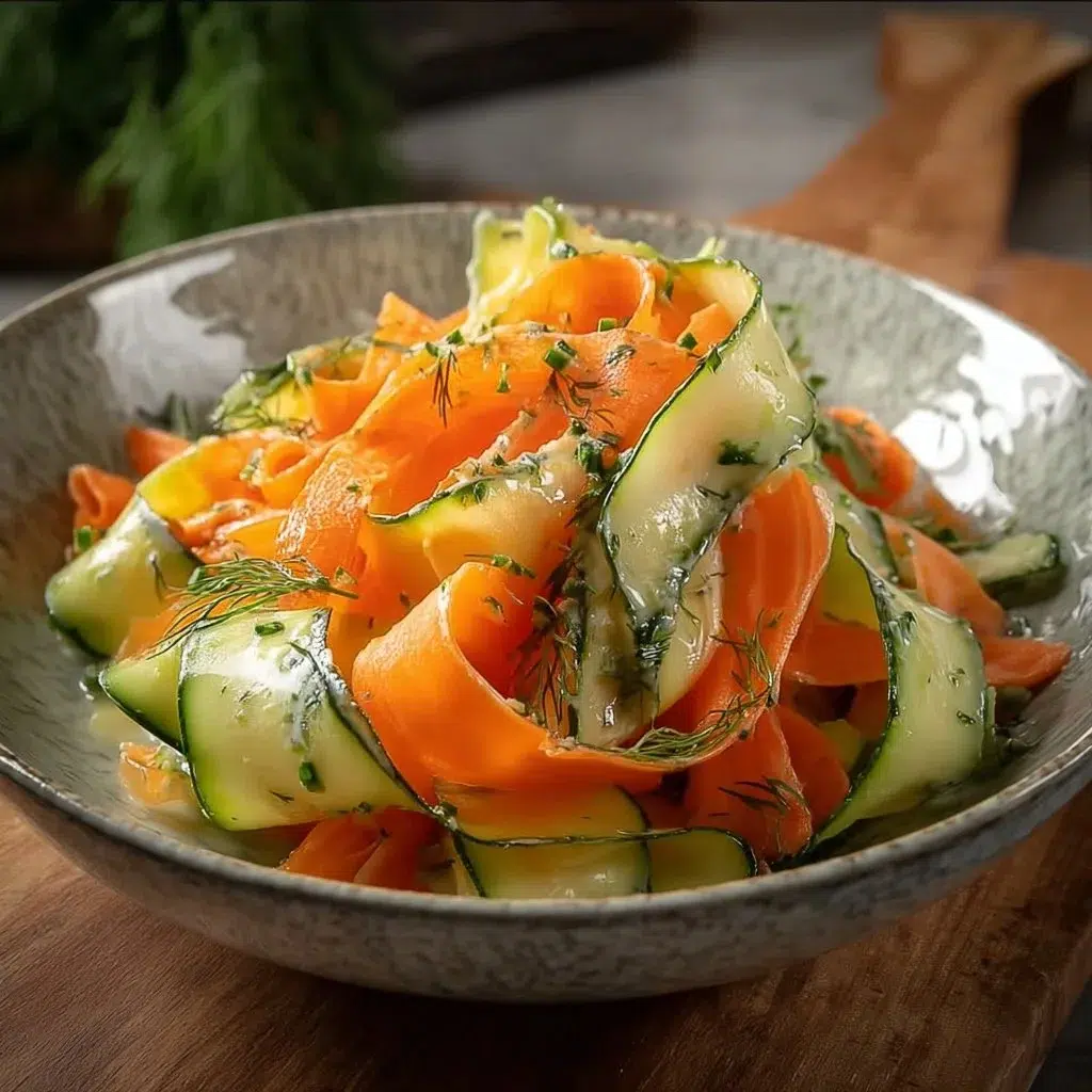 Beautiful Carrot and Cucumber Ribbon Salad served in a bowl
