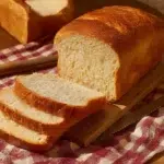 Sliced homemade buttermilk bread on a wooden cutting board