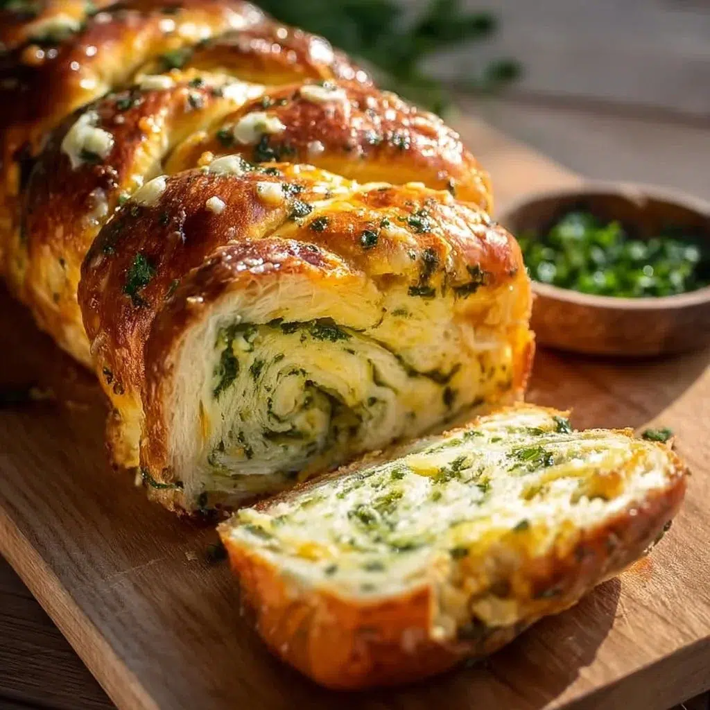 Delicious homemade garlic and herb bread ready to serve.