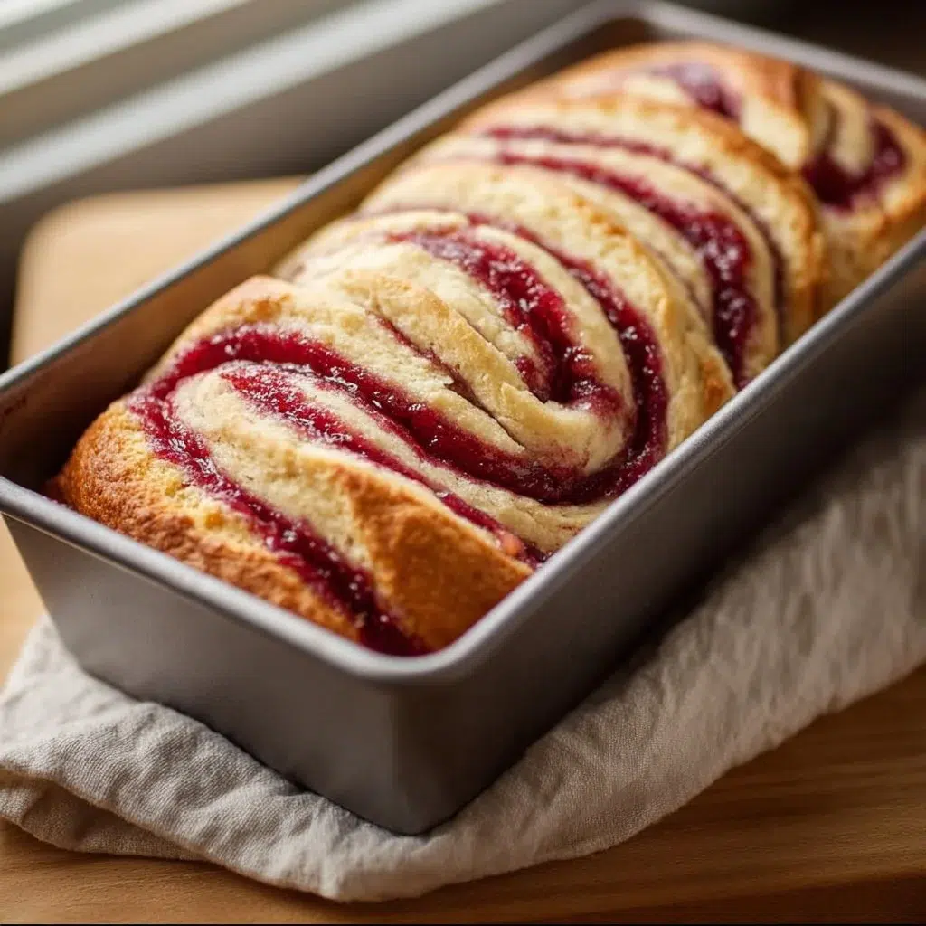 Perfect Jam Swirl Gluten-Free Bread at Home 3 Homemade perfect jam swirl gluten-free bread sliced on a wooden board